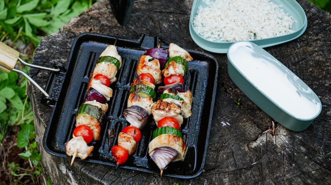 Campfire Delight Gourmet Chicken Skewers with Rice